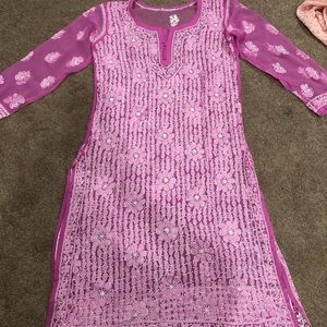 Pretty Lucknowi pink kurti with hand thread work!